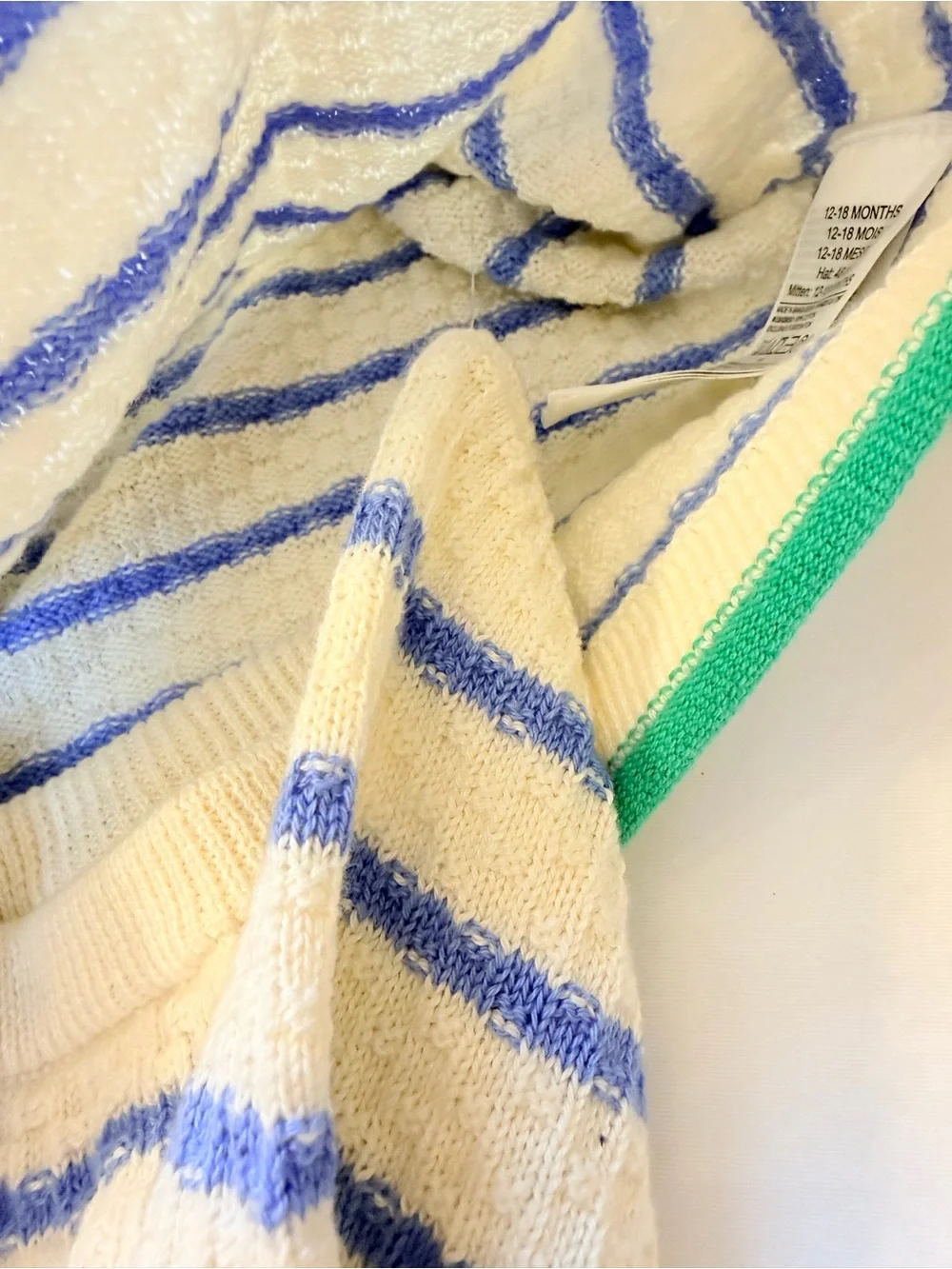 Baby GAP Cream & Lake Blue Striped Cotton Knit Set Kelly Green Detailing 12-18M